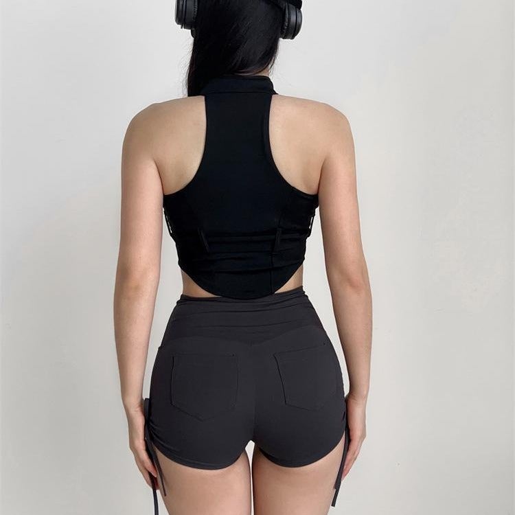 Motorcycle Style Sports Vest With Chest Pad Fitness Top Yoga Clothes Training Clothes Spice Girls Sleeveless Buckle - Image 3